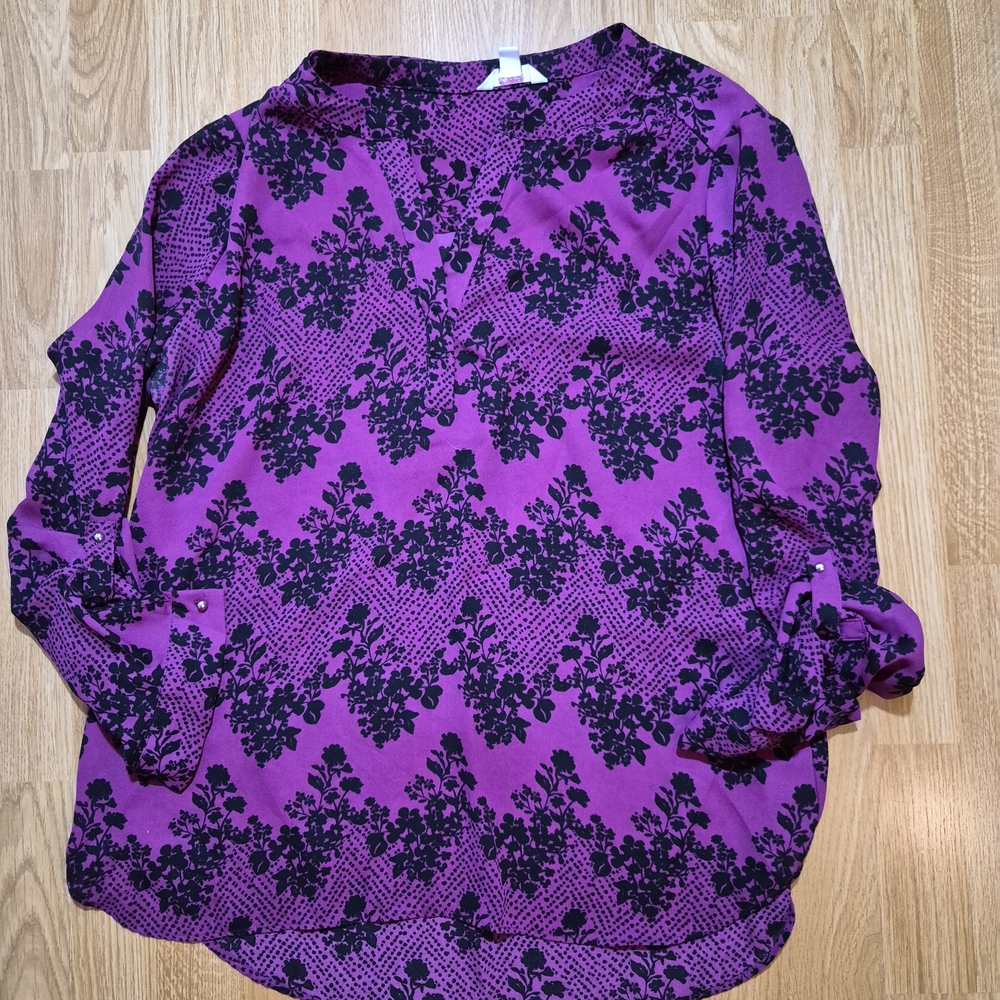 Candies Floral Patterned Women's Top - Purple and Black